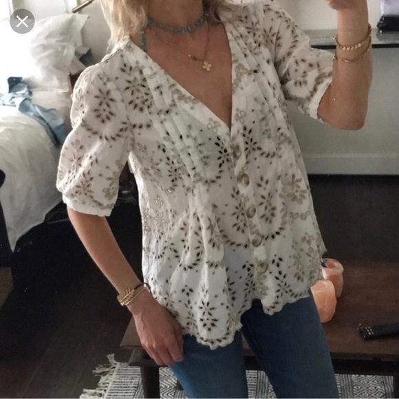 Anthropologie feather bone eyelet top - Picture 3 of 4